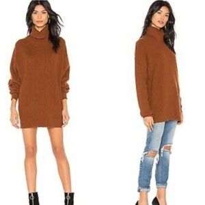 Free People Softly Structured Tunic Turtleneck Sweater Brown Small
